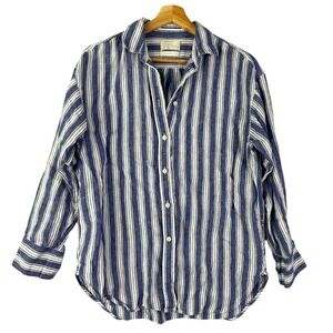 J Crew Relaxed Fit Striped‎ Baird McNutt 100% Linen Shirt Size 2 Blue White